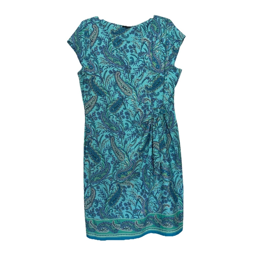 Talbots Dress Womens XL Petite Blue Paisley Tie Waist Feminine Preppy Cocktail